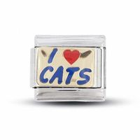 Enamel 'I Heart Cats' Italian Charm in Stainless Steel and 18K Gold-Tone Accents|Peoples Jewellers