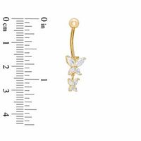 014 Gauge Butterfly Dangle Belly Button Ring with Cubic Zirconia in 14K Gold|Peoples Jewellers