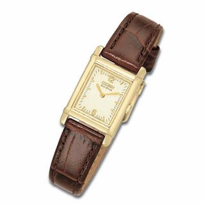 Ladies' Citizen Rectangular Eco-Drive® Watch with Rich Champagne Dial and Gold-Tone Case (Model: EW8282-09P)|Peoples Jewellers