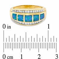 Cabochon Lab-Created Opal Inlay and 0.19 CT. T.W. Diamond Band in 10K Gold|Peoples Jewellers