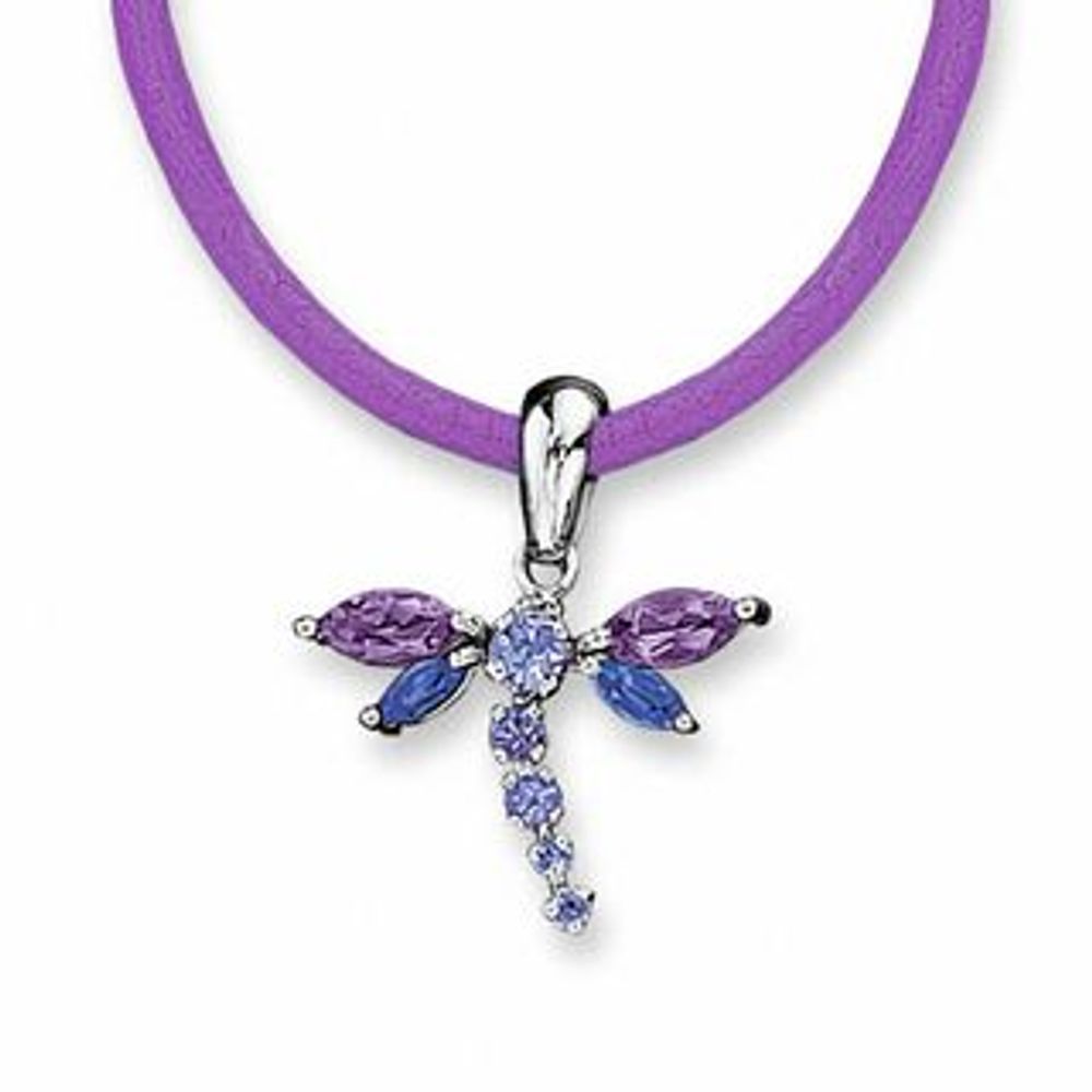 10K White Gold Tanzanite, Iolite and Amethyst Dragonfly Pendant|Peoples Jewellers
