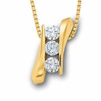 1.00 CT. T.W. Diamond Three Stone Bypass Pendant in 14K Gold|Peoples Jewellers
