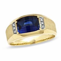 Men's Lab-Created Blue Sapphire Luxury Fit Ring in 10K Gold with Diamond Accents|Peoples Jewellers