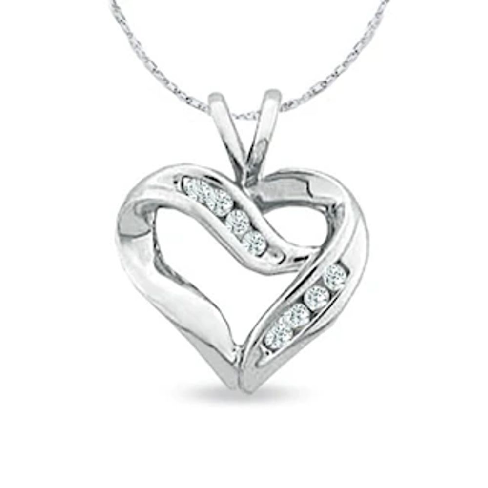 0.11 CT. T.W. Diamond Crossover Heart Pendant in 10K White Gold|Peoples Jewellers