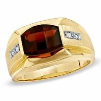 Men's Barrel-Cut Garnet Ring in 10K Gold with Diamond Accents|Peoples Jewellers