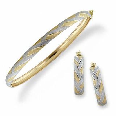Diamond Cut Flexible Bangle and Earring Boxed Set in Two-Tone 10K Gold|Peoples Jewellers