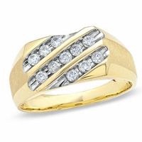 Men's 0.50 CT. T.W. Diamond Three Slant Row Luxury Fit Wedding Band in 10K Gold|Peoples Jewellers