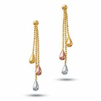 10K Tri-Colour Gold Polished Bead Drop Earrings|Peoples Jewellers