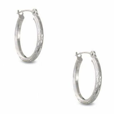 2.0 x 15mm Diamond-Cut Hinged Hoop Earrings in 14K White Gold|Peoples Jewellers