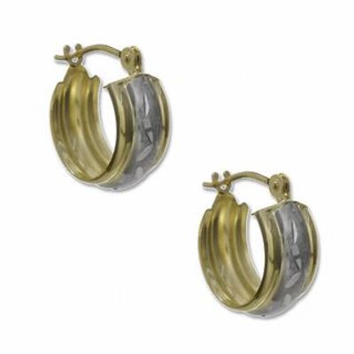 14K Two-Tone Gold Domed Hoop Earrings|Peoples Jewellers
