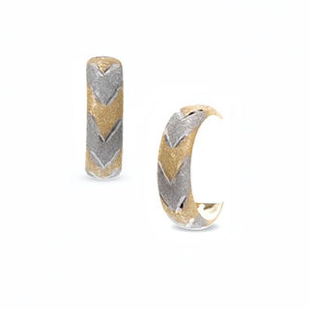 14K Two-Tone Gold Tube and V-Hoop Earrings|Peoples Jewellers