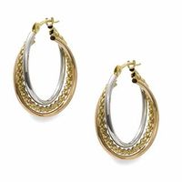 14K Tri-Tone Gold Medium Three-Row Hoop Earrings|Peoples Jewellers