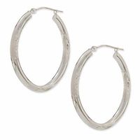 14K White Gold Oval Hoop Earrings|Peoples Jewellers