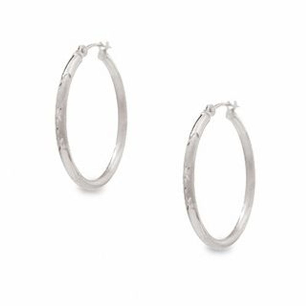 14K White Gold 25mm Hoop Earrings|Peoples Jewellers