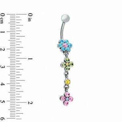 Flower Dangle Belly Button Ring with Multi-Colour Cubic Zirconia in Stainless Steel|Peoples Jewellers