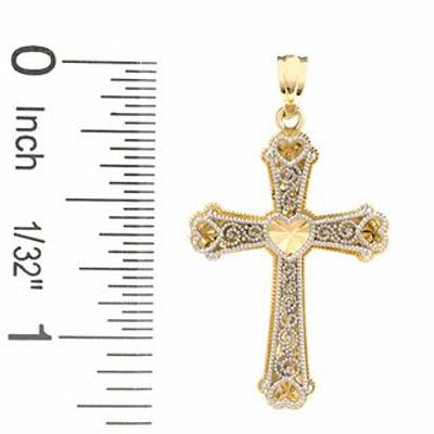 10K Two-Tone Gold Heart and Cross Charm|Peoples Jewellers