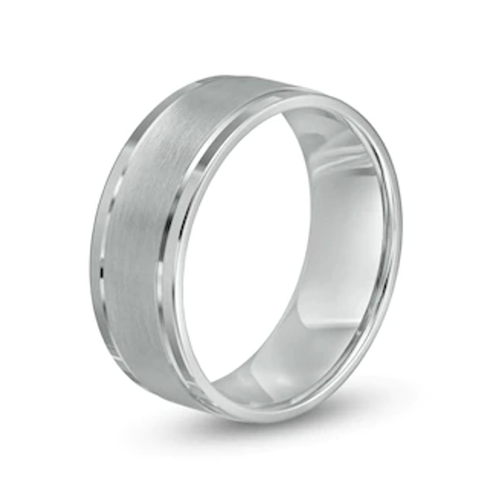 Men's 8.0mm Satin Comfort-Fit Wedding Band in 14K White Gold - Size 10|Peoples Jewellers