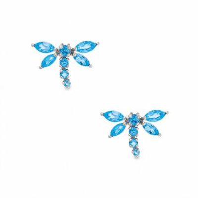 Blue Topaz Dragonfly Earrings in 10K White Gold|Peoples Jewellers