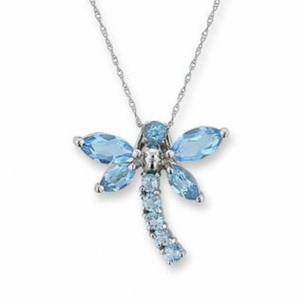 Blue Topaz Dragonfly Pendant in 10K White Gold|Peoples Jewellers