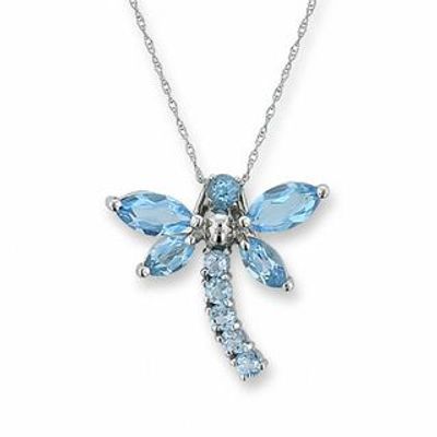 Blue Topaz Dragonfly Pendant in 10K White Gold|Peoples Jewellers