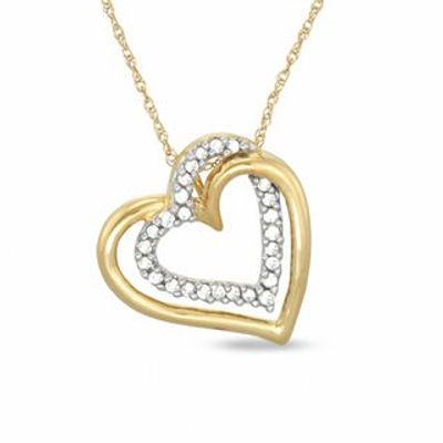 CT. T.W. Diamond Tilted Double Heart Pendant in 10K Gold|Peoples Jewellers