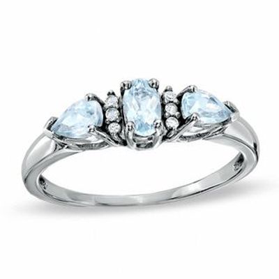 Aquamarine with Diamond Accent Ring in 10K White Gold|Peoples Jewellers