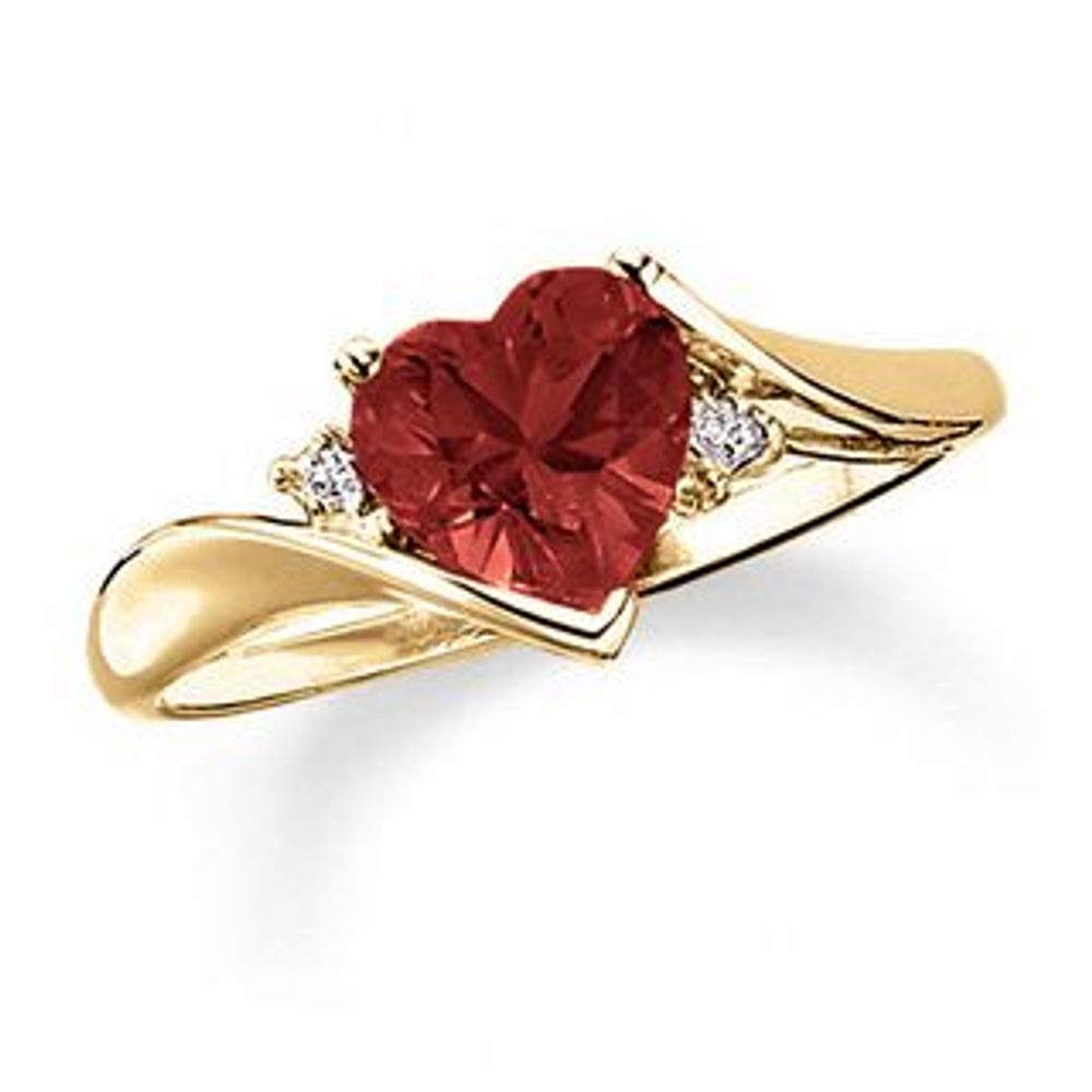 Heart-Shaped Garnet Ring in 10K Gold with Diamond Accents|Peoples Jewellers