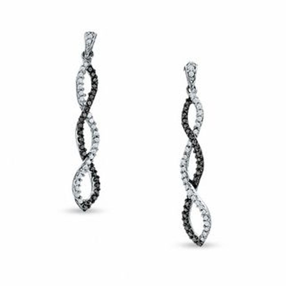 0.50 CT. T.W. Enhanced Black and White Diamond Twine Drop Earrings in 10K White Gold|Peoples Jewellers