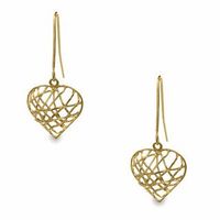 14K Gold Netted Heart Dangle Drop Earrings|Peoples Jewellers