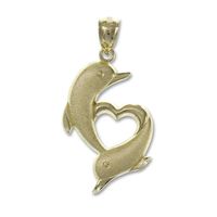 10K Gold Dolphin with Heart Charm Pendant|Peoples Jewellers