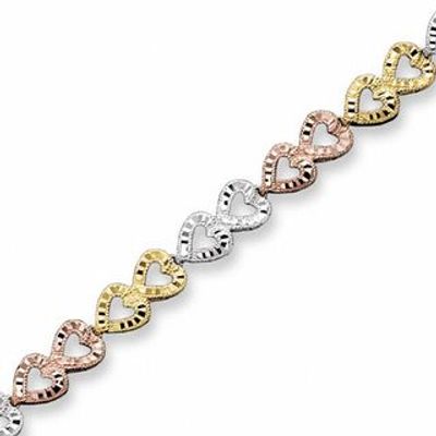 10K Tri-Colour Gold Heart Bracelet|Peoples Jewellers