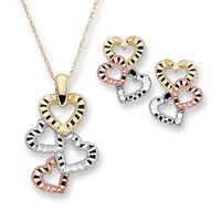 Heart Pendant and Earring Set in Tri-Colour 10K Gold|Peoples Jewellers