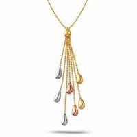 10K Tri-Colour Gold Beaded Drop Necklace with a Polished Finish|Peoples Jewellers