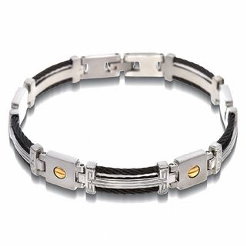 Men's Cable Link Bracelet in Stainless Steel and 10K Gold - 8.5"|Peoples Jewellers