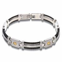 Men's Cable Link Bracelet in Stainless Steel and 10K Gold - 8.5"|Peoples Jewellers