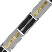 Men's Onyx Link Bracelet in Stainless Steel and 10K Gold|Peoples Jewellers