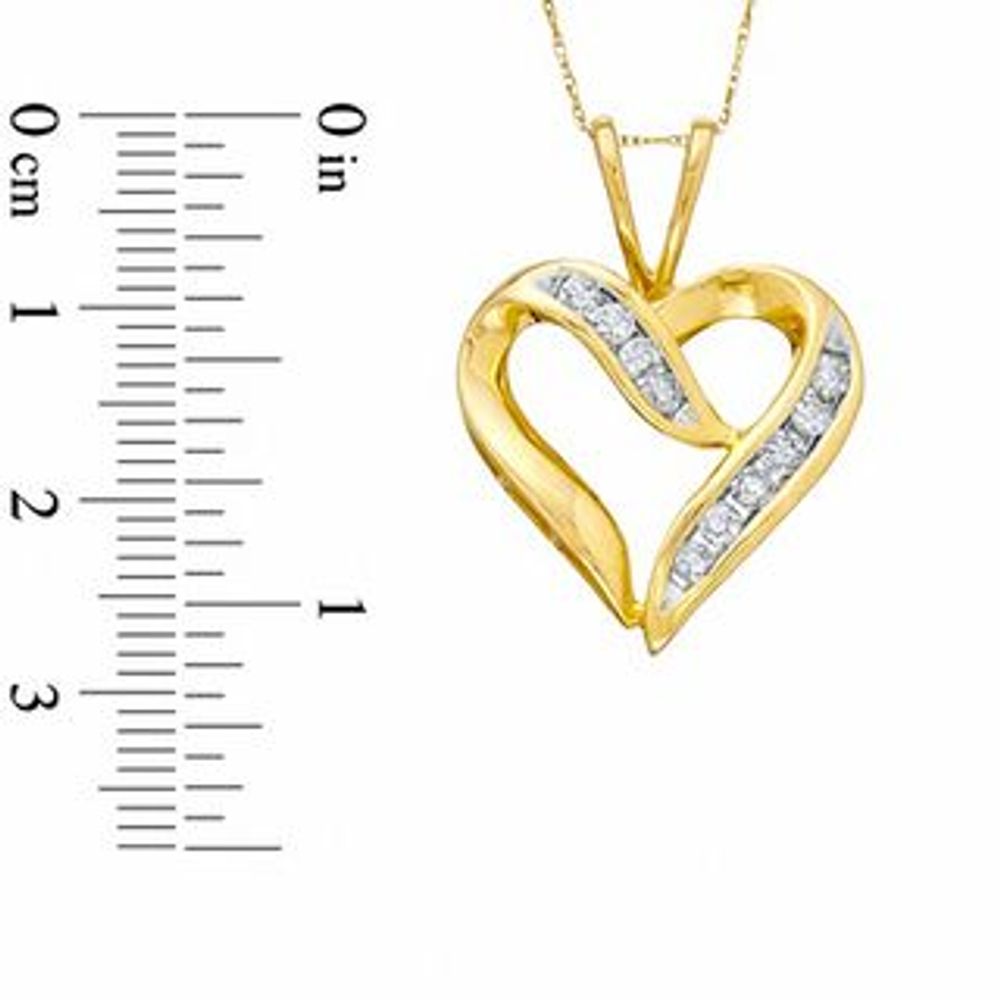 0.50 CT. T.W. Diamond Channel Crossover Heart Pendant in 10K Gold|Peoples Jewellers