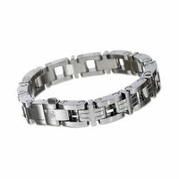 Simmons Jewelry Co. Men's Stainless Steel Cross Pattern Bracelet with Diamond Accent|Peoples Jewellers