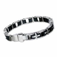 Simmons Jewelry Co. Men's Stainless Steel Cross Link Bracelet with Diamond Accent|Peoples Jewellers