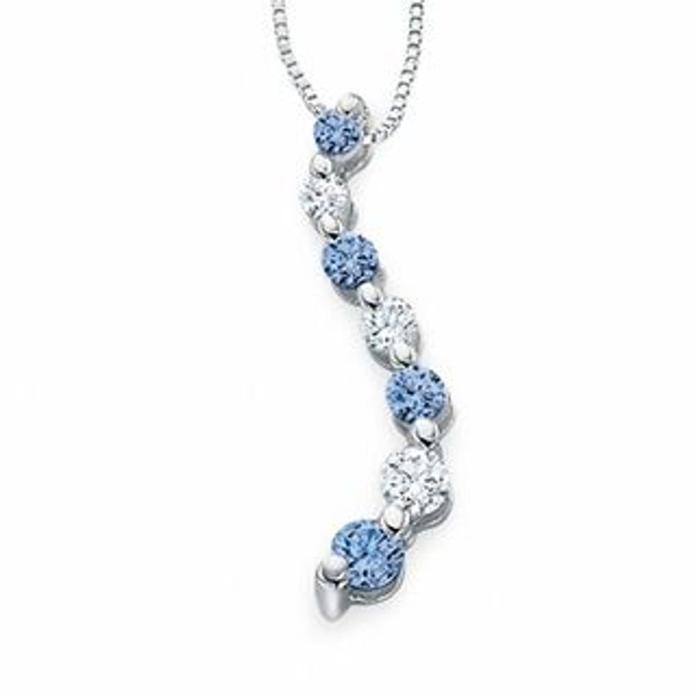 Journey Lab-Created Ceylon Sapphire and White Sapphire Curve Pendant in 10K White Gold|Peoples Jewellers