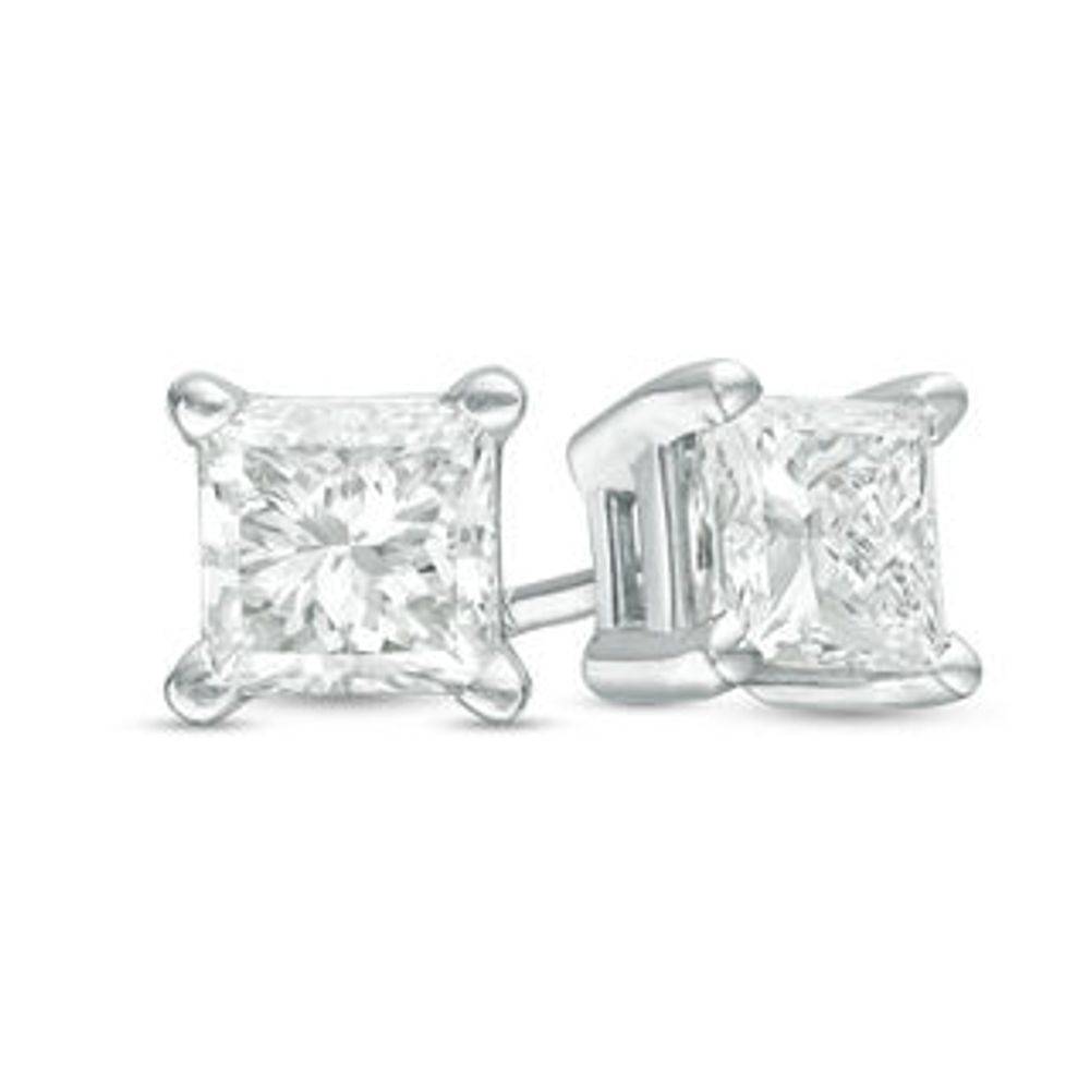 0.08 CT. T.W. Princess-Cut Diamond Solitaire Stud Earrings in 14K White Gold (J/I2)|Peoples Jewellers