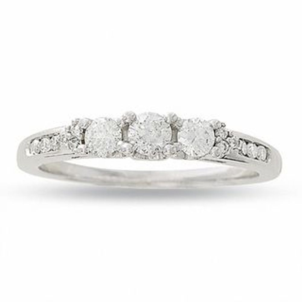 0.50 CT. T.W. Certified Three Stone Diamond Past Present Future Ring in 14K White Gold|Peoples Jewellers