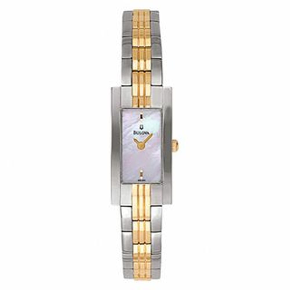 Ladies Bulova Two-Tone Watch with Mother-of-Pearl Rectangular Dial (Model: 98L001)|Peoples Jewellers