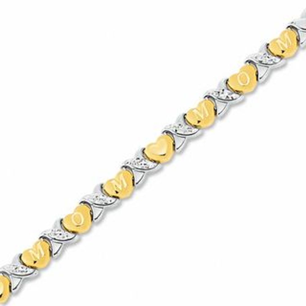 "MOM" Heart and "X" Stampato Bracelet in 10K Two-Tone Gold - 7.25"|Peoples Jewellers