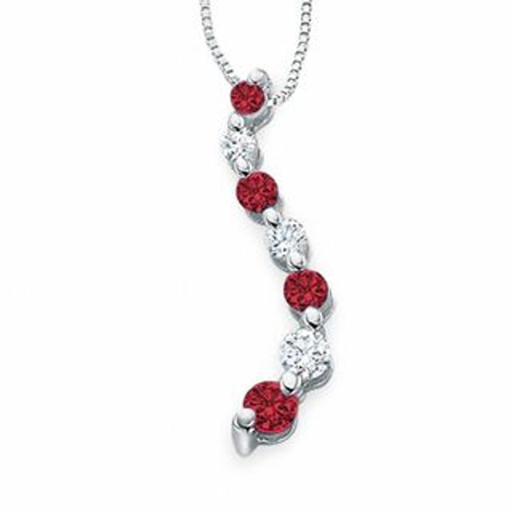 Journey Lab-Created Ruby and White Sapphire Curve Pendant in 10K White Gold|Peoples Jewellers