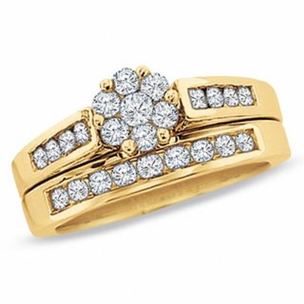 CT. T.W. Composite Diamond Flower Bridal Set in 14K Gold|Peoples Jewellers