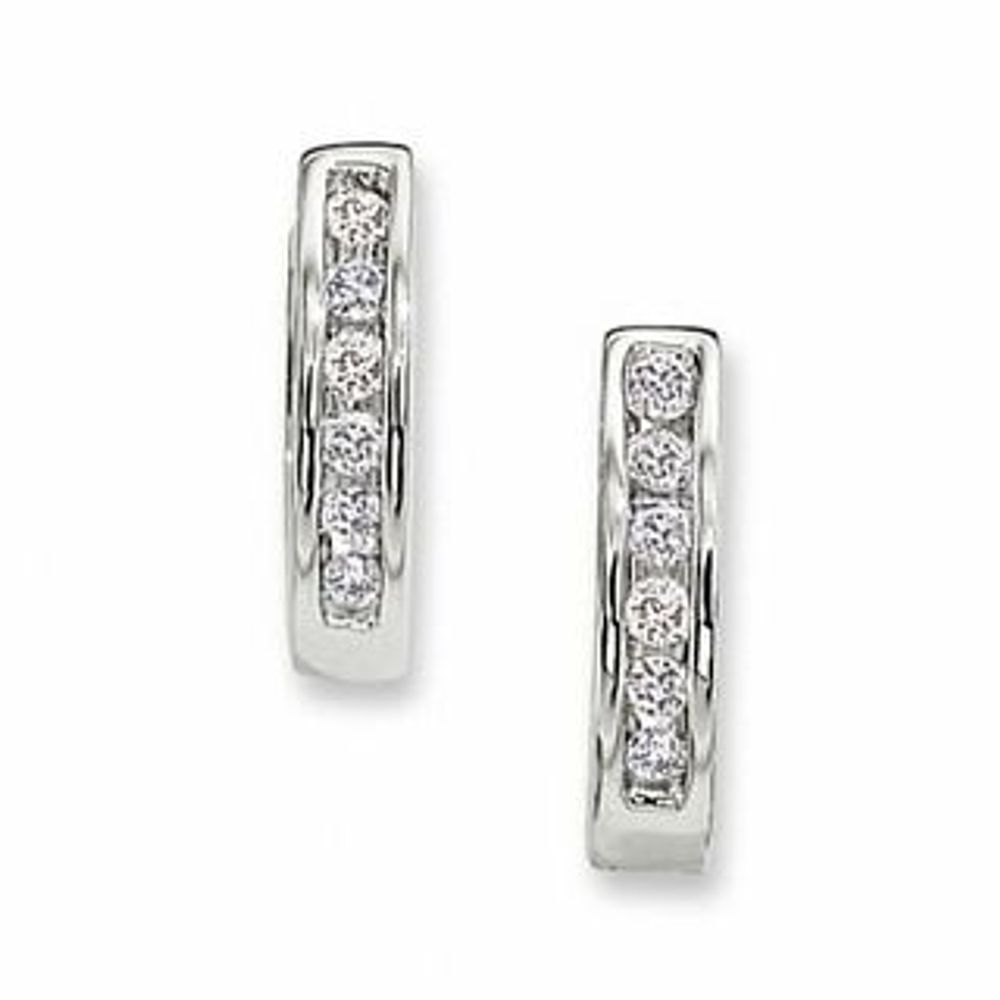 0.50 CT. T.W. Diamond Huggie Hoop Earrings in 10K White Gold|Peoples Jewellers