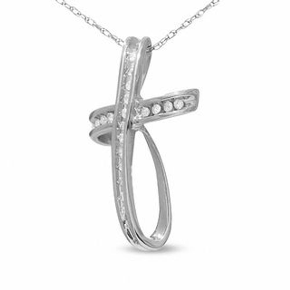 0.13 CT. T.W. Diamond Loop Cross Pendant in 10K White Gold|Peoples Jewellers