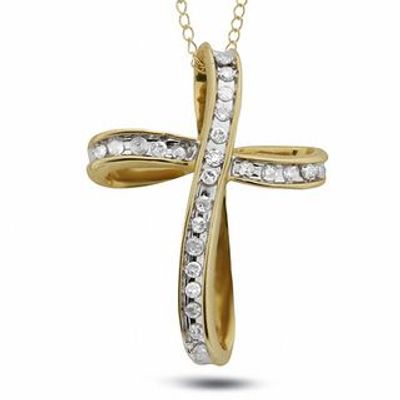 0.13 CT. T.W. Diamond Loop Cross Pendant in 10K Gold|Peoples Jewellers