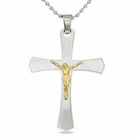 Stainless Steel and 10K Gold Large Crucifix Pendant - 24.0"|Peoples Jewellers